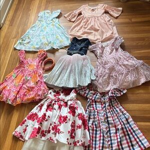 Girls Mixed Dress Bundle - Floral, Plaid & Metallic size 6